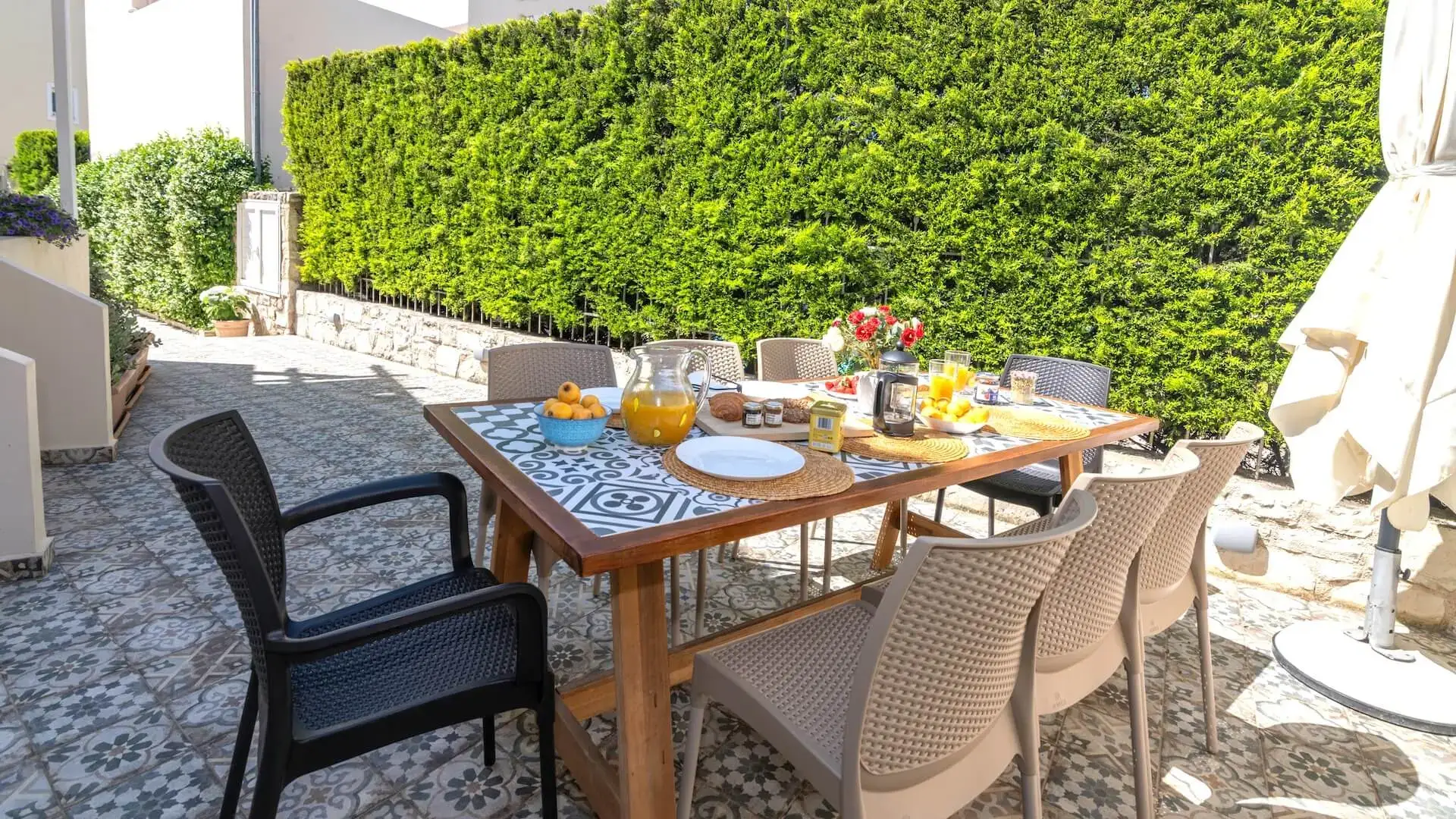 Outdoor dining area side view