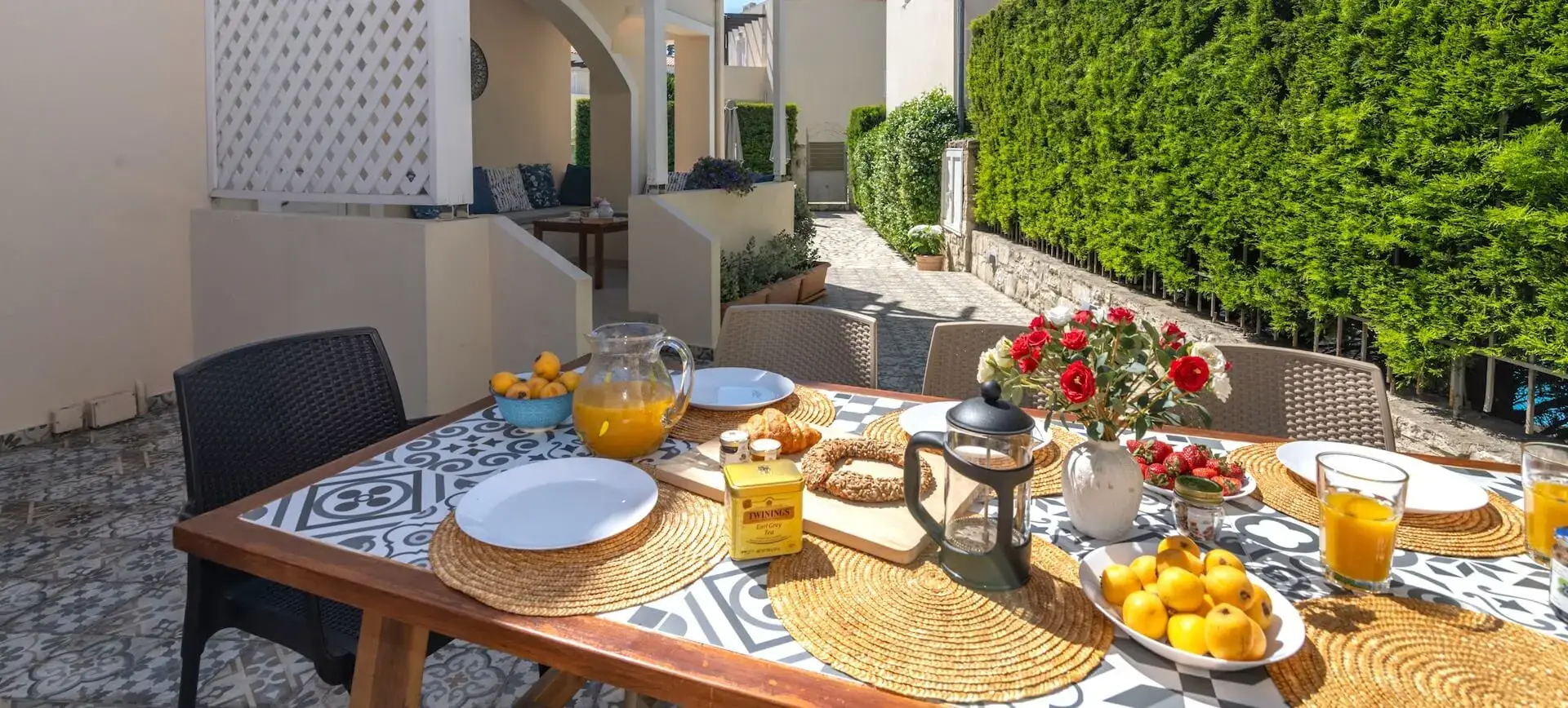 Outdoor dining area side view
